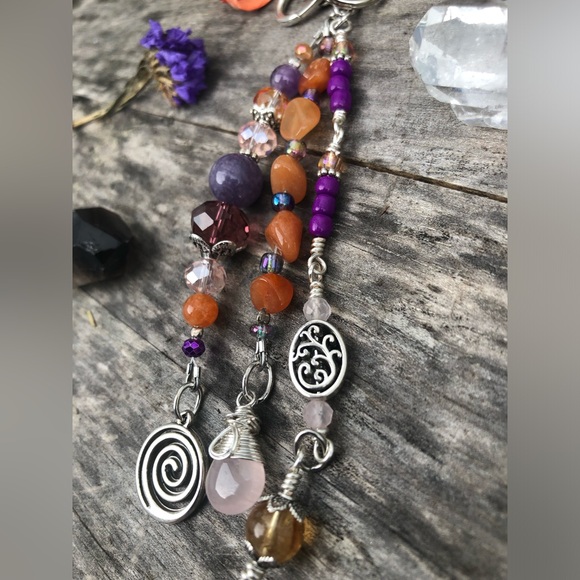 Red Aventurine Rose Quartz Mixed Crystal Gemstone Beaded Purse Charm Keychain - Picture 6 of 17